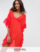 Asos Tall Beach Cover Up With Frill - Orange