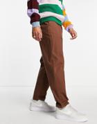 Asos Design Oversized Tapered Chinos With Pin Tuck In Brown