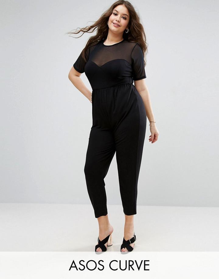 Asos Curve Peg Jumpsuit With Sweetheart Neck - Black