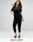 Asos Curve Peg Jumpsuit With Sweetheart Neck - Black