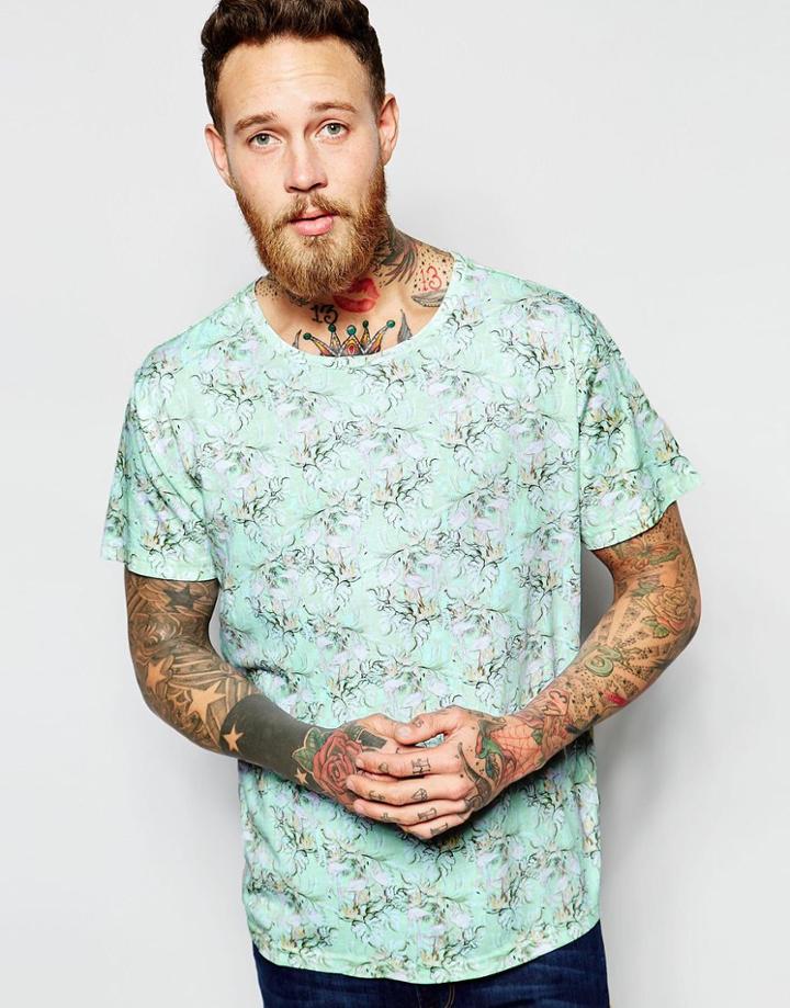 Dr Denim Russ T-shirt Mint Flamingos Print - Mint Flamingos