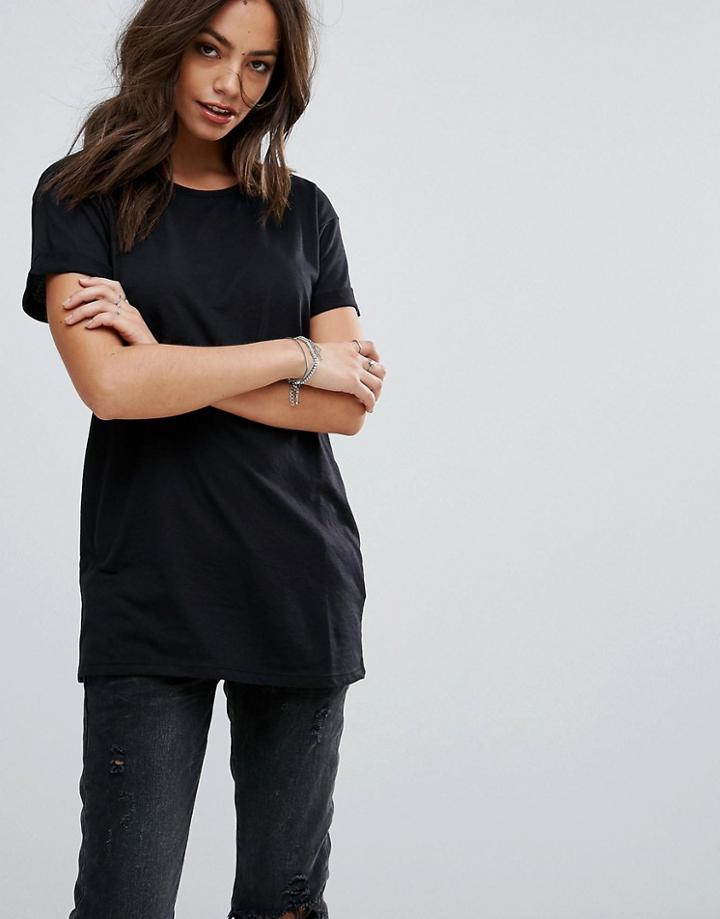 New Look Roll Sleeve Boyfriend T-shirt - Black