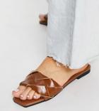 Glamorous Wide Fit Woven Flat Slides In Brown