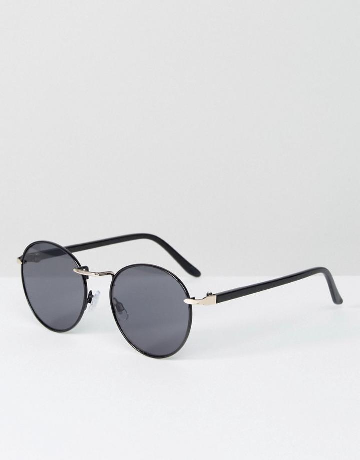 Asos Round Sunglasses In Black Metal With Gold Details - Black