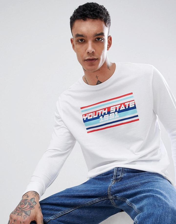 Asos Design Longline Long Sleeve T-shirt With Youth State Print-white