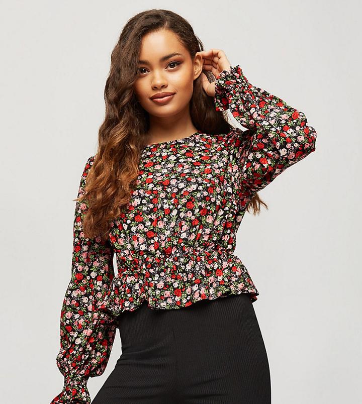 Miss Selfridge Petite Floral Blouse-black