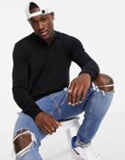 Brave Soul Cotton Long Sleeve Knitted Polo In Black