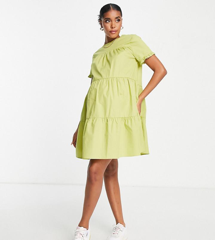 Missguided Maternity Poplin Smock Mini Dress In Olive-green