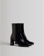 Bershka Heeled Ankle Boots In Black Patent