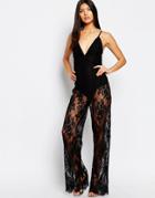 Club L Cami Strap Jumpsuit In Lace - Black Lace