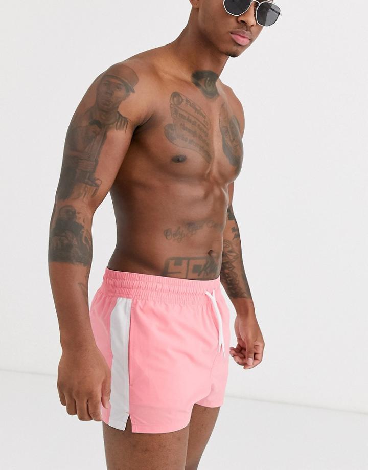 Asos Design Swim Short In Coral Pink Super Short Length