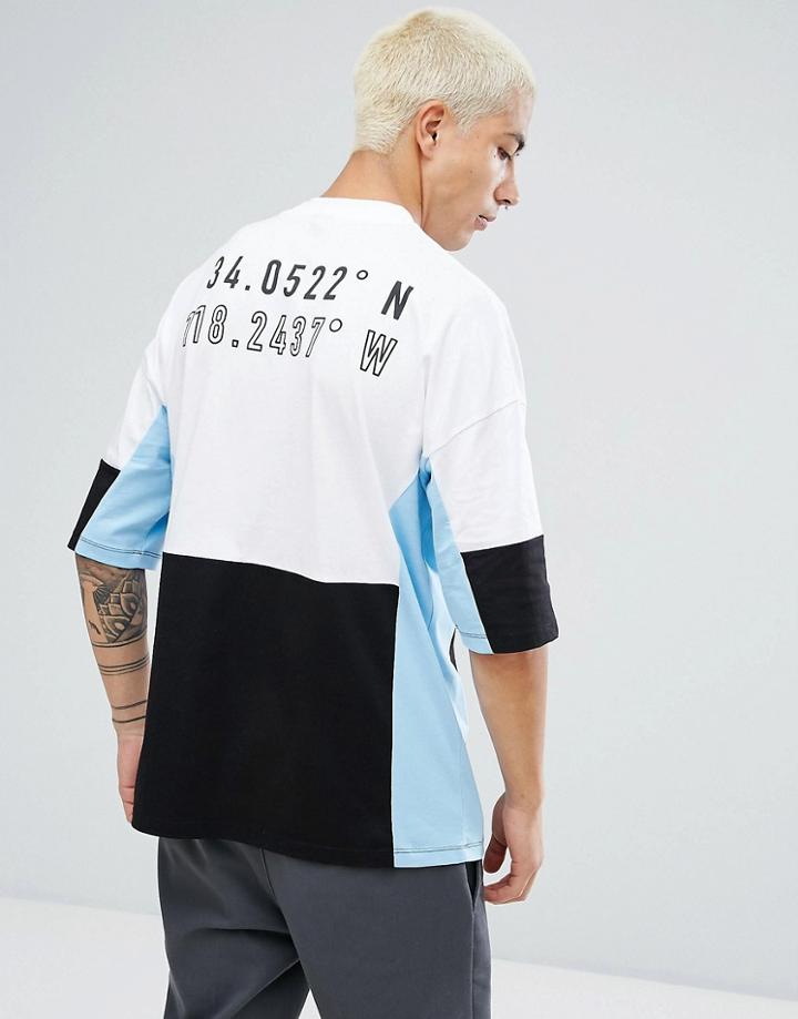 Asos Oversized T-shirt With Color Block Panelling And Number Back Print - White