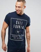 Asos Relaxed T-shirt With California Print And Rolled Sleeve - Navy