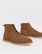 Asos Design Lace Up Boots In Tan Suede With White Sole - Tan