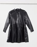 Only Smock Dress In Faux Leather In Black