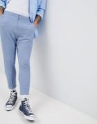 Asos Design Tapered Smart Pants In Blue Texture With Elasticated Back - Blue