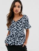 Vero Moda Floral Square Neck Top With Peplum Hem