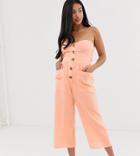 Asos Design Petite Bandeau Button Front Jumpsuit With Pockets-multi