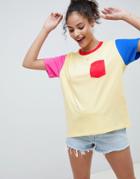 Asos Design Color Block T-shirt With Pocket Detail - Multi