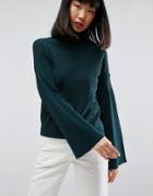Asos Sweater With High Neck And Bell Sleeves - Green