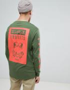 Asos Longline Long Sleeve T-shirt With Endless Back And Sleeve Print - Green
