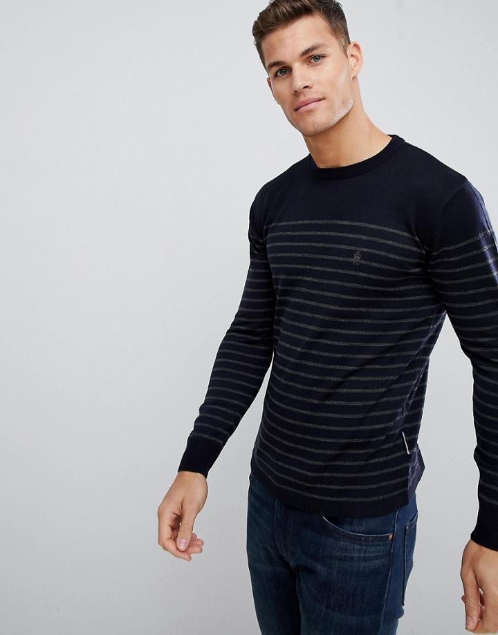 French Connection Breton Stripe Crew Neck Sweater-navy