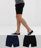 Asos Design 2 Pack Skinny Chino Shorts In Black & Navy Save-multi