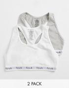 French Connection Fcuk 2 Pack Crop Tops In White And Gray-multi