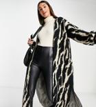 Topshop Tall Knitted Zebra Maxi Cardi In Multi