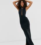Asos Design Tall Slash Front Maxi Dress - Black