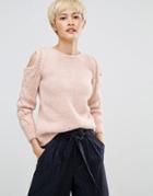 Oneon Hand Knitted Sweater With Cold Shoulder And Cable Sleeve - Pink
