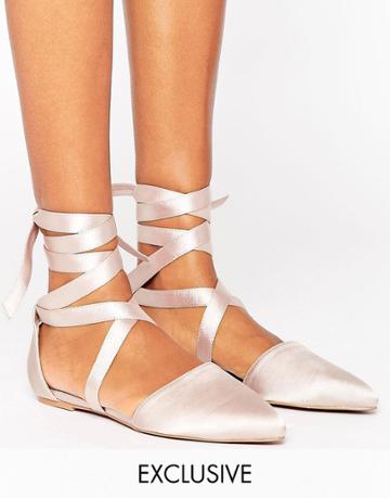 The March Tie Up Point Flat Shoes - Beige