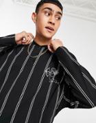 Asos Design Oversized Long Sleeve Stripe T-shirt With Bomber Neck In Black & White-multi