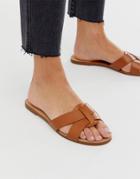 Pull & Bear Faux Leather Flat Sandals In Tan - Brown