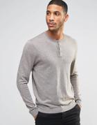 Asos Grandad Neck Sweater In Gray Cotton - Gray