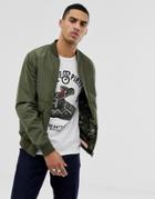 Solid Reversable Camo And Plain Bomber In Khaki - Green