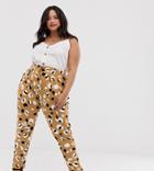Asos Design Curve Casual Animal Print Pants With Wide Waistband - Multi