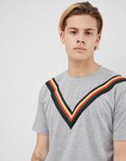 Asos Design Relaxed Longline T-shirt With Chevron Taping In Gray Marl - Gray