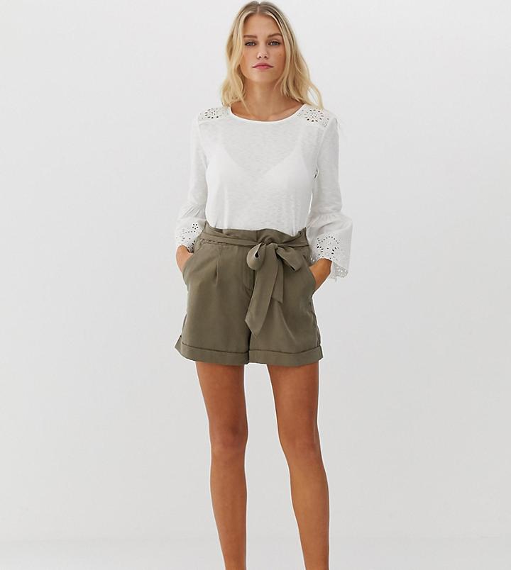 Esprit Tie Waist Short In Khaki-green