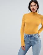 Asos Sweater With Roll Neck And Sheer Panel Detail - Yellow