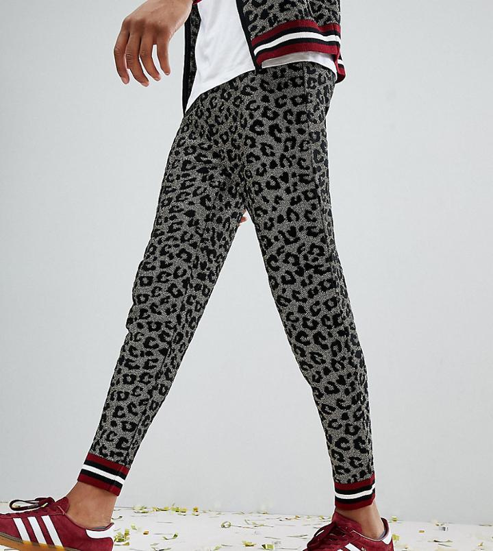 Asos Tall Knitted Metallic Yarn Joggers In Leopard Design - Gold