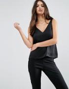 Asos Satin Vest With Deep Plunge - Black