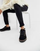 Asos Design Mazing Suede Hiker Flat Shoes - Black