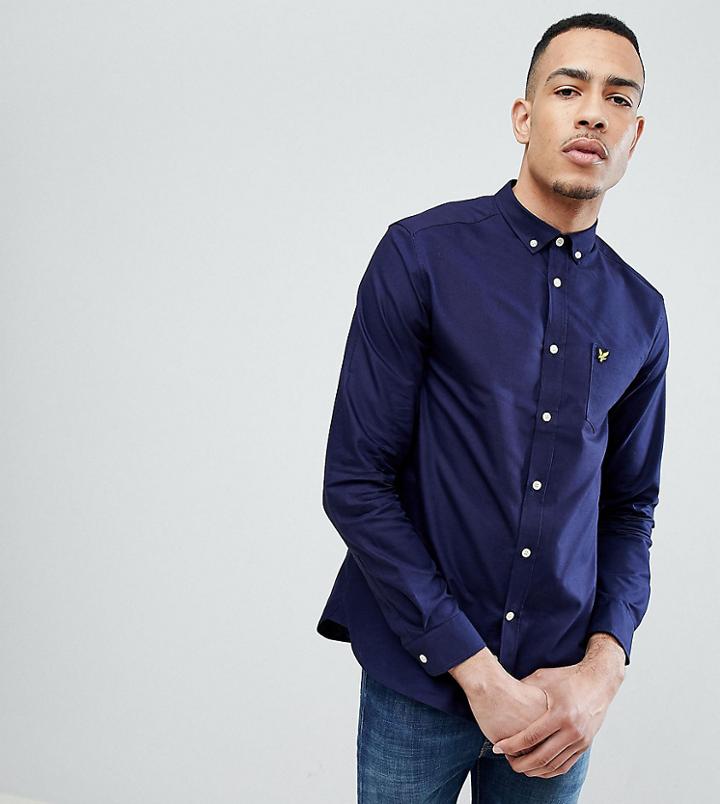 Lyle & Scott Tall Buttondown Logo Oxford Shirt In Navy - Navy