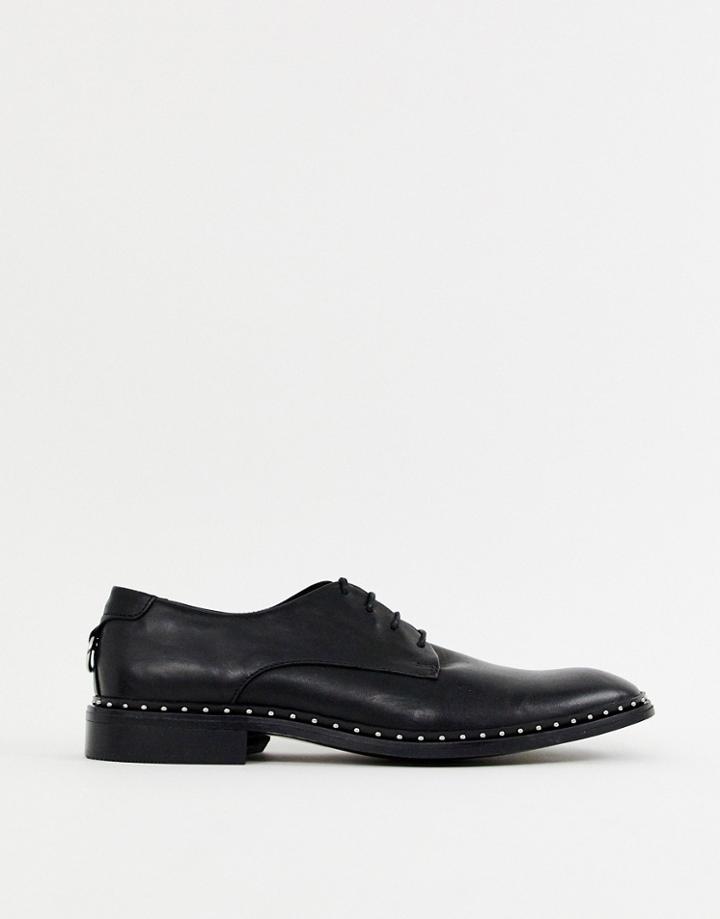 Asos Edition Lace Up Derby Shoes In Black Leather With Studded Sole - Black