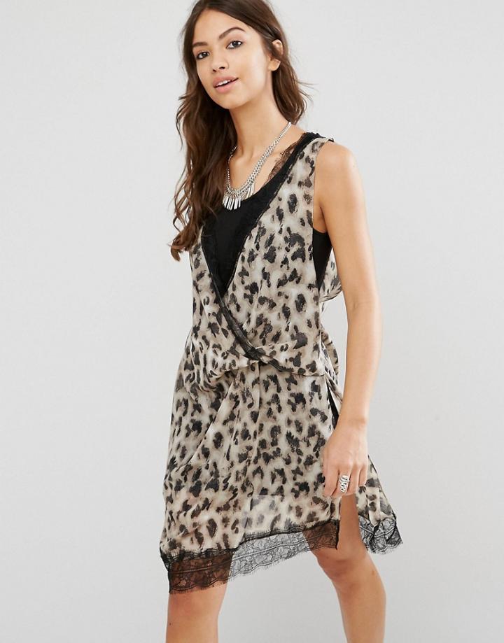 Religion Print Wrap Midi Dress - Gray