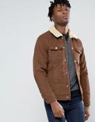 Pull & Bear Cord Jacket In Tan With Faux Sherling Collar - Tan