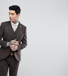 Heart & Dagger Skinny Suit Jacket In Harris Tweed In Herringbone - Brown