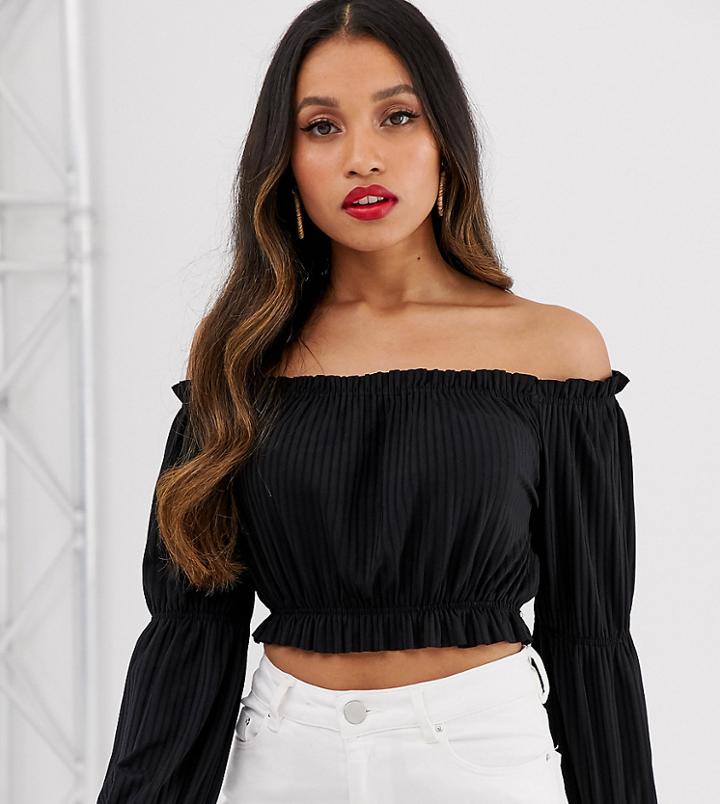 Boohoo Petite Exclusive Bardot Top In Black - Black