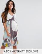 Asos Maternity Hook & Eye V-neck Oversized Polka Dot Dress - Multi